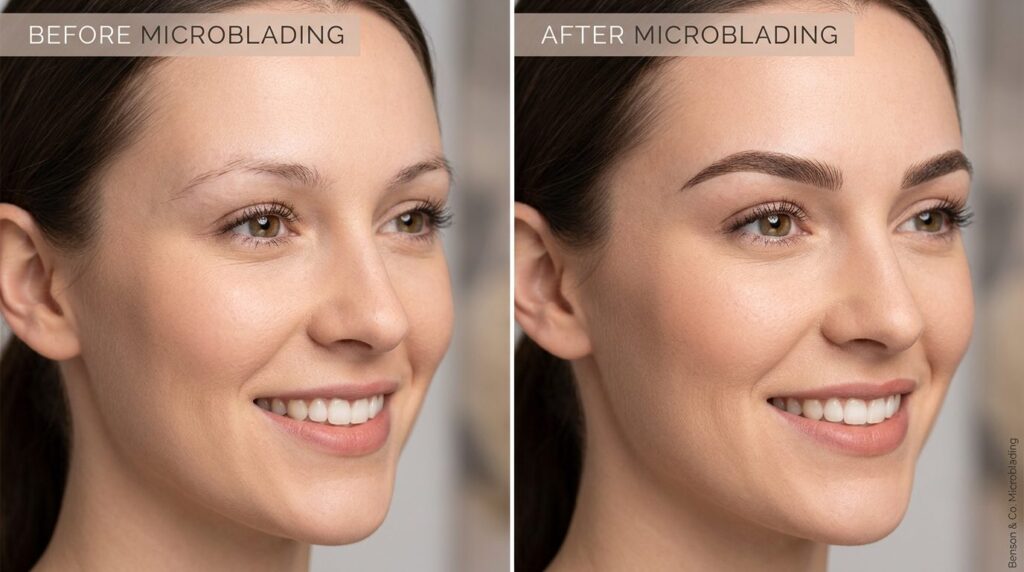 Before and after microblading results: split-screen composit