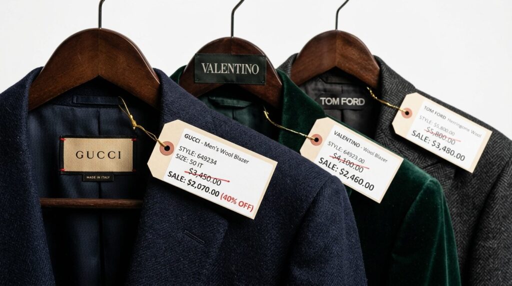 Close-up detail shot of luxury brand labels on high-end jack