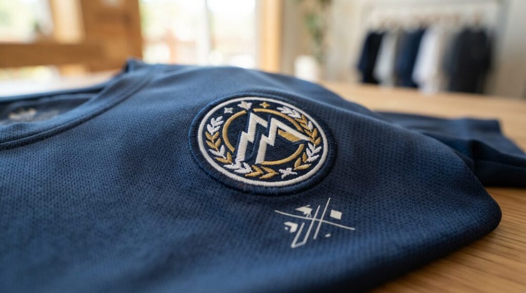 Close-up detail shot of high-quality custom print on sports 