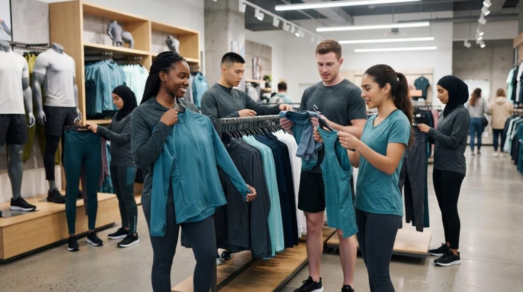 Diverse group of athletes in matching team apparel choosing 